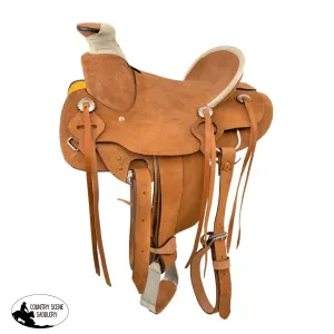 13" Youth Roping Style Western Hard Seat Saddle Rough out . (Semi-QH Bars)