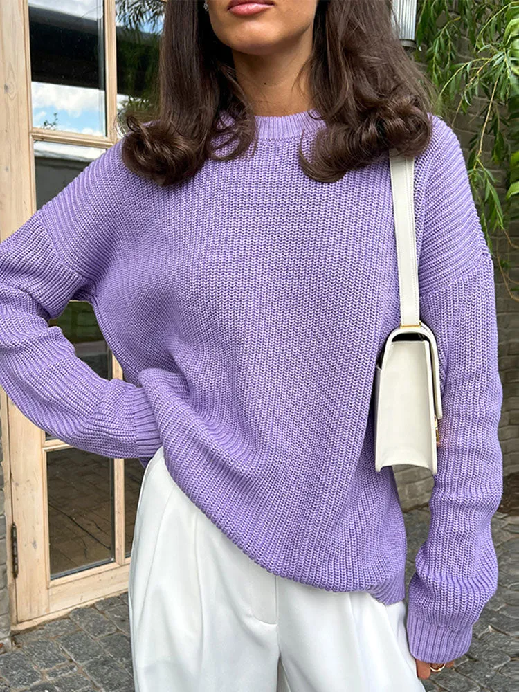 Amy Fashion - Chic O-neck Elegant Knitted Sweater Pullovers