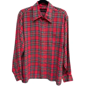 Bengal Lancer Vintage 80s  Men's Red Green Plaid Long Sleeve Button-Up Shirt - L