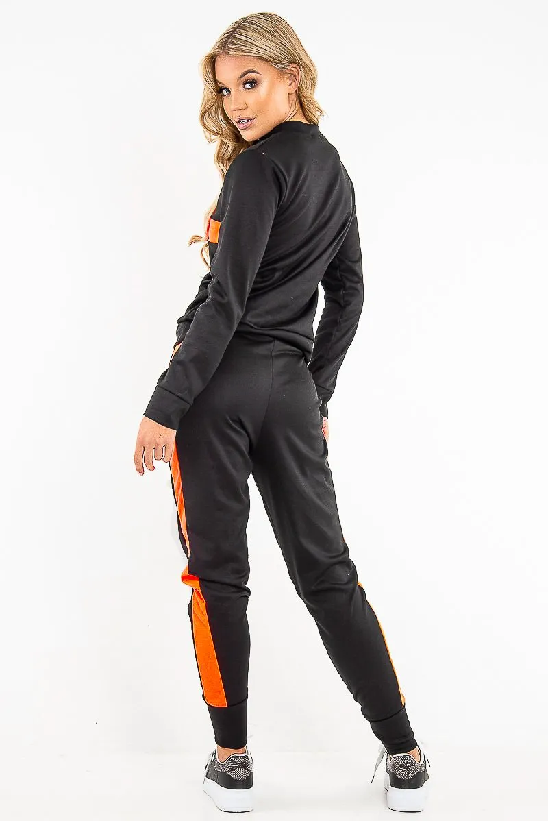 Black Neon Orange Stripe Loungewear Set - Ariella