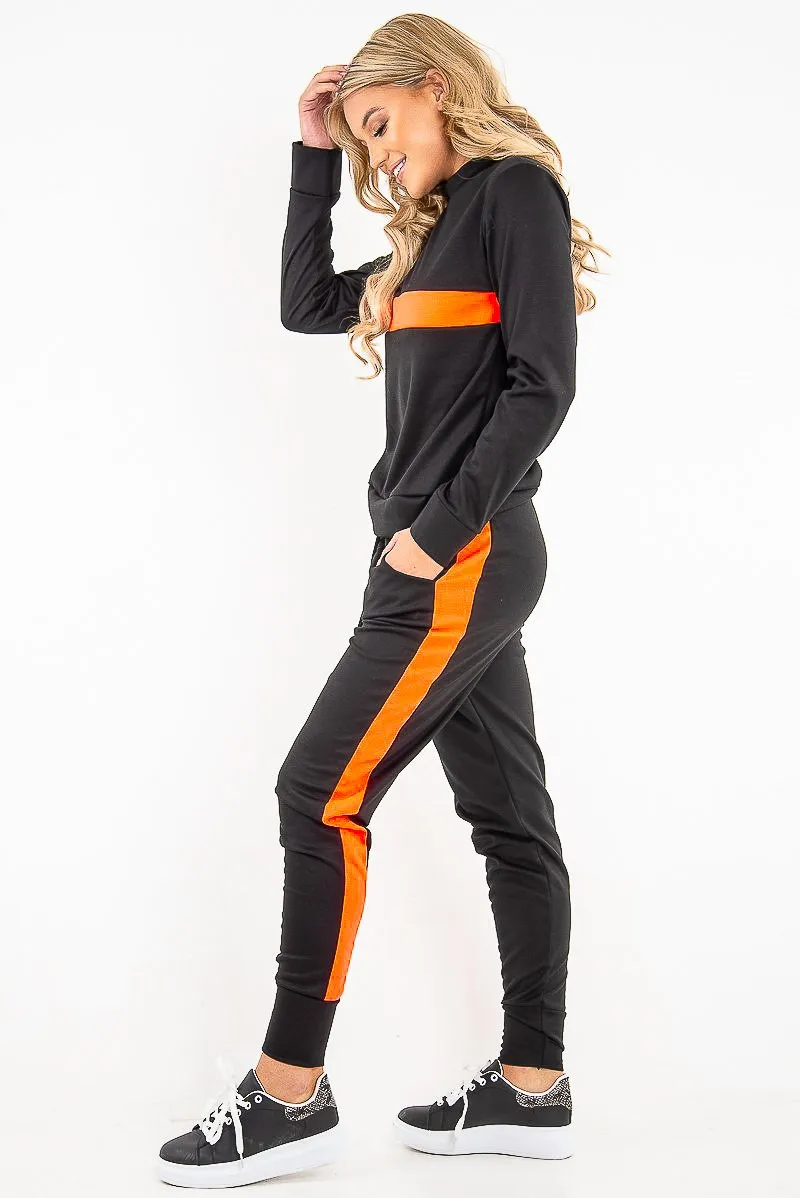 Black Neon Orange Stripe Loungewear Set - Ariella