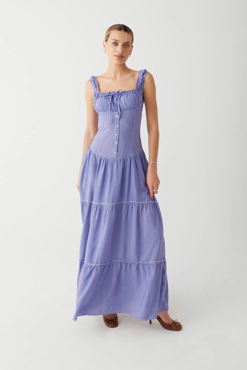 Christabelle Ruffle Maxi Dress - Sailor Gingham