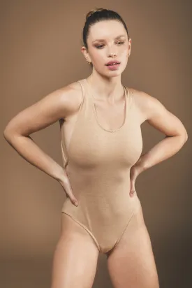 Cross-Back Bodysuit in Light Brown