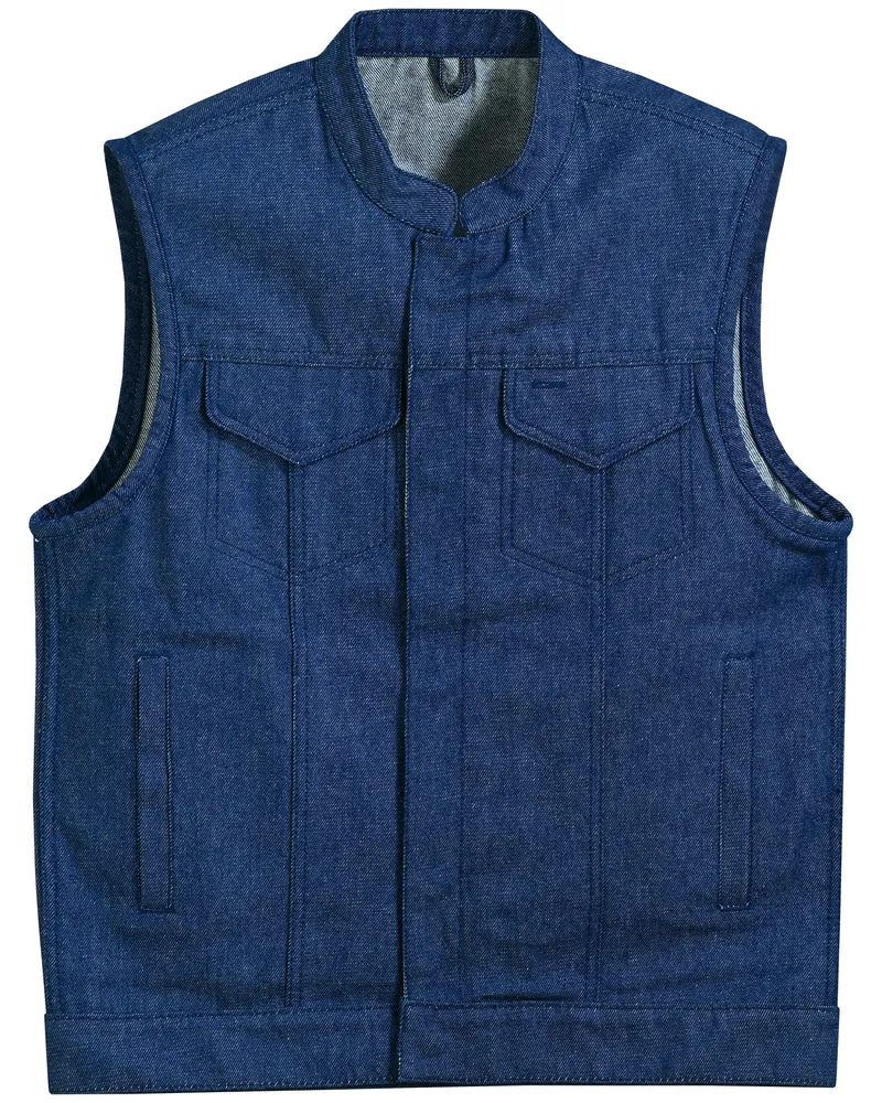 DM976 Men's Blue Rough Rub-Off Raw Finish Denim Vest