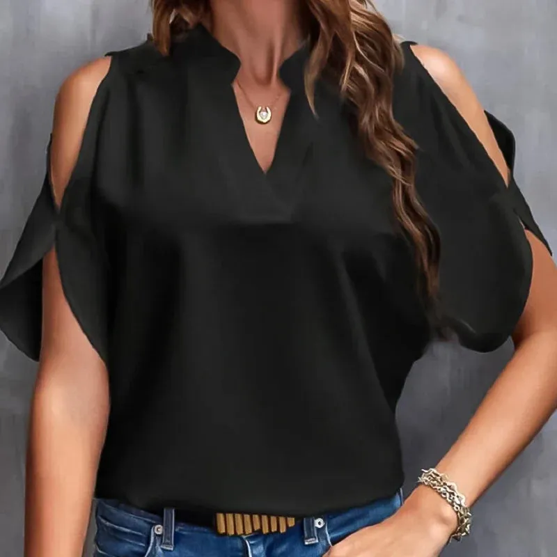 Elegant V-Neck Off Shoulder Pullover Top Women's Shirt Blouse