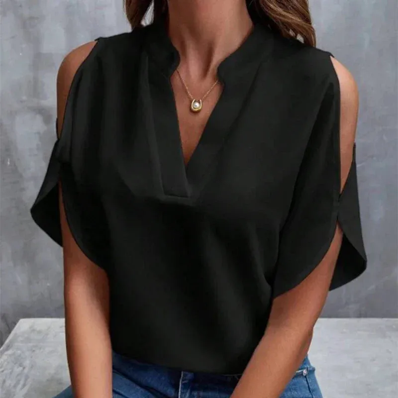 Elegant V-Neck Off Shoulder Pullover Top Women's Shirt Blouse