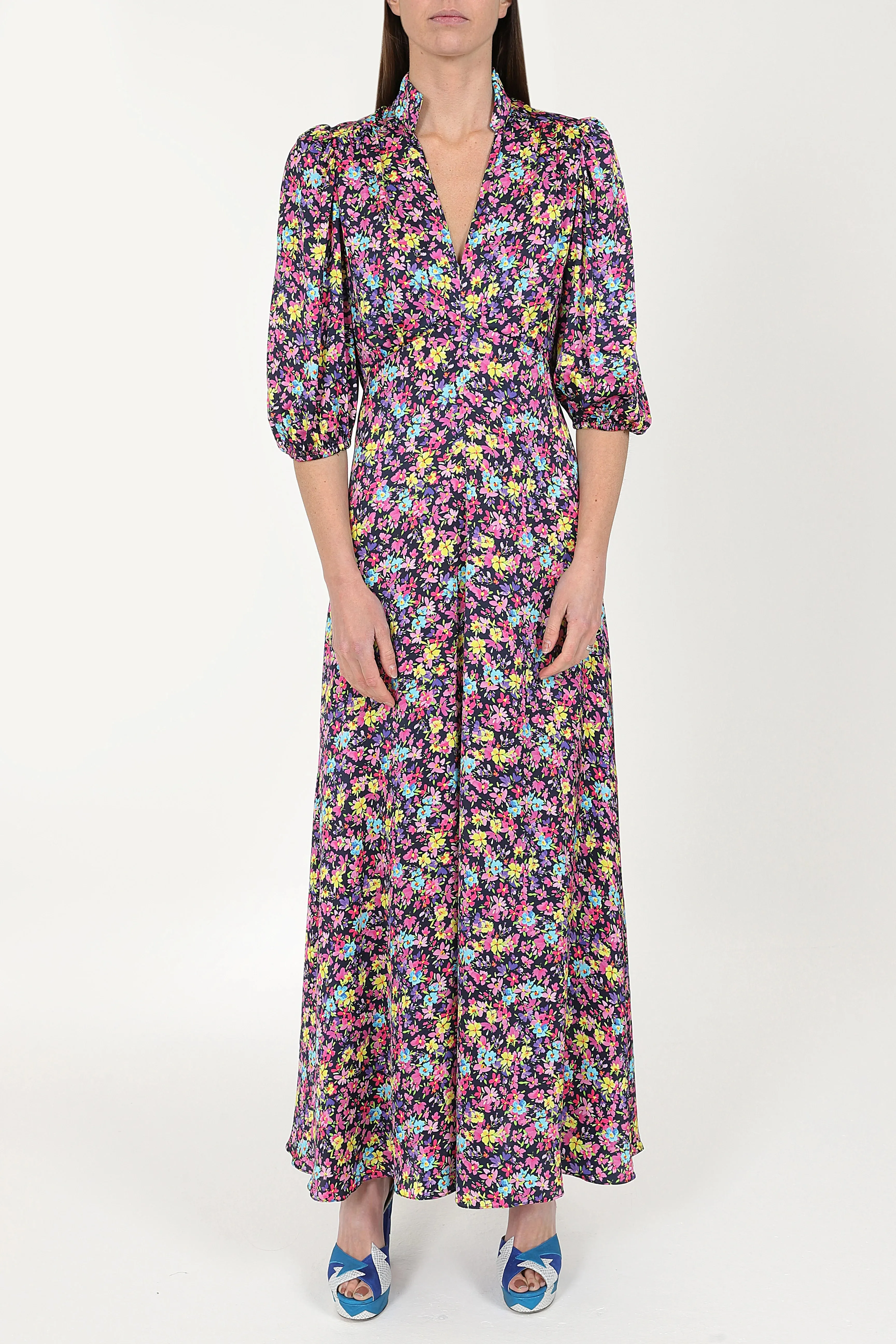 Elena Maxi Dress in Navy Ditsy