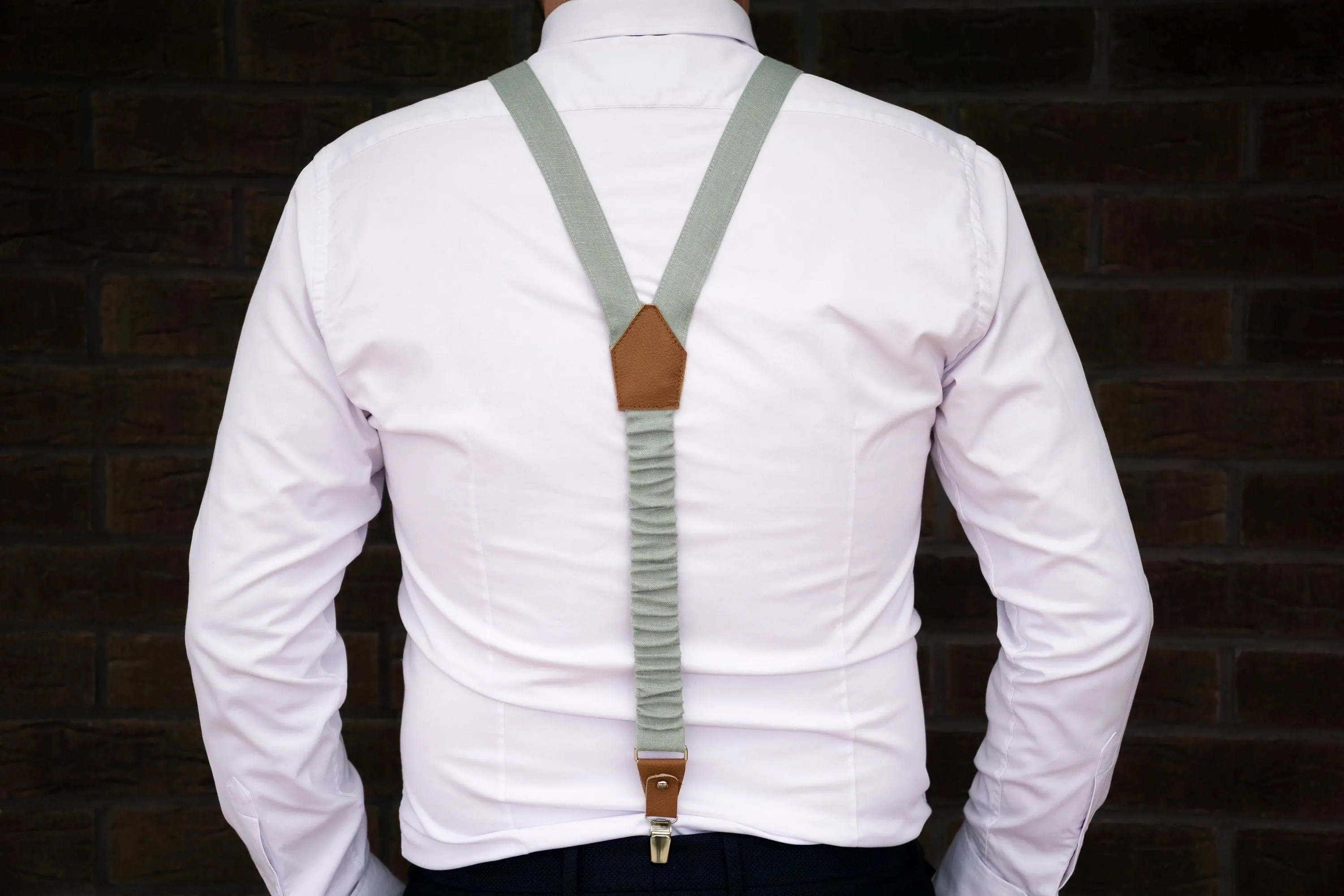 Eucalyptus Mens Suspenders and Bow Tie Set, Groomsman Bowtie, Sage Groom Braces for Adults and Boys