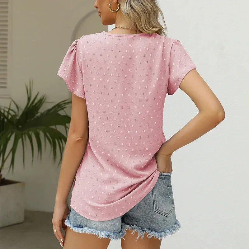 Fashion Summer Woman Ruffle Lace Chiffon V Neck Blouse