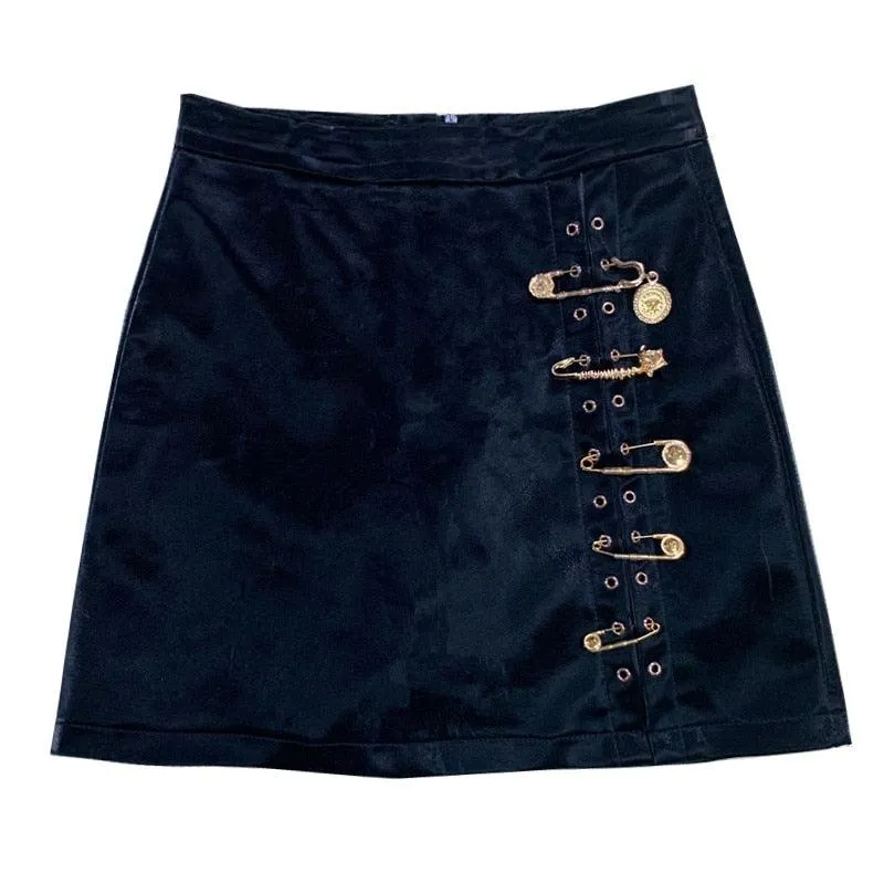 Faux Leather Pinned Mini Skirt