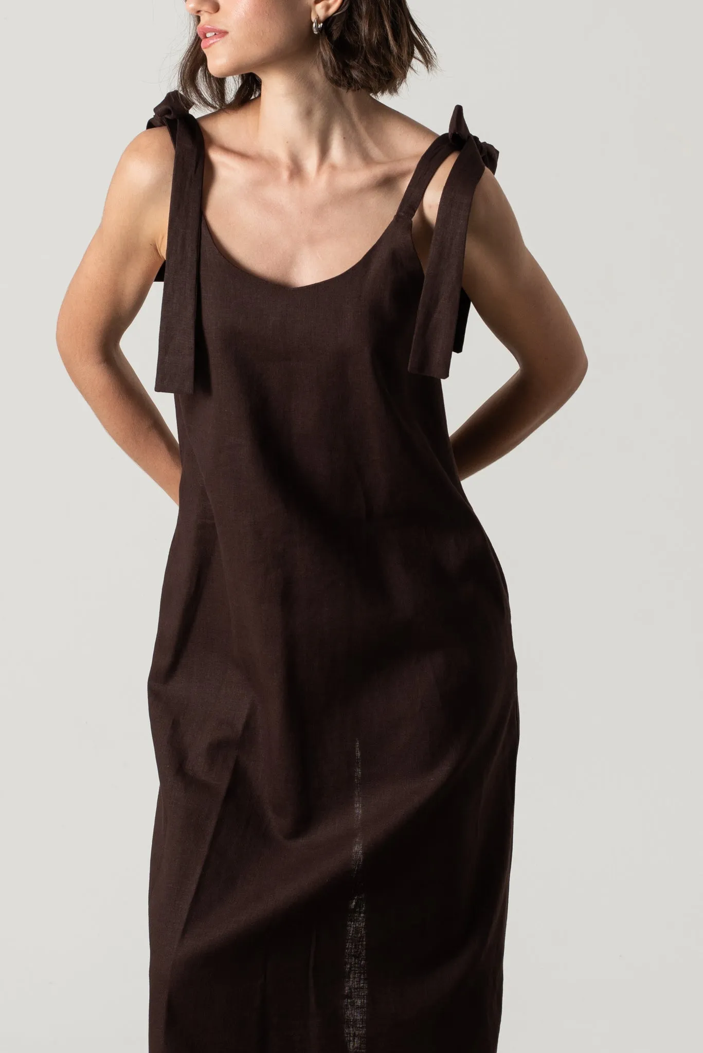 Jakob Linen Slip Dress Brown Espresso