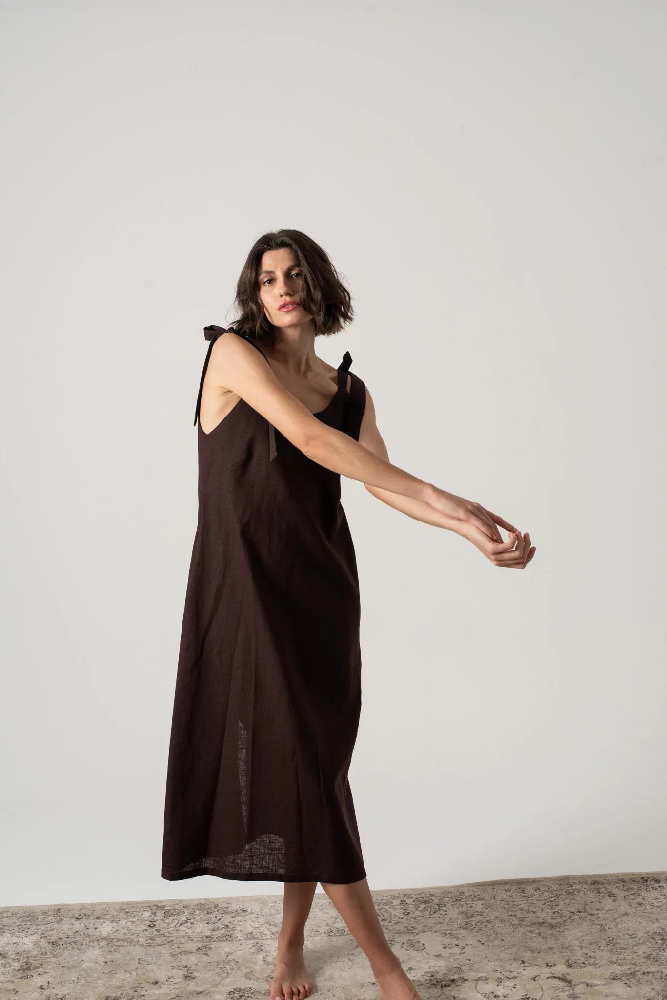 Jakob Linen Slip Dress Brown Espresso