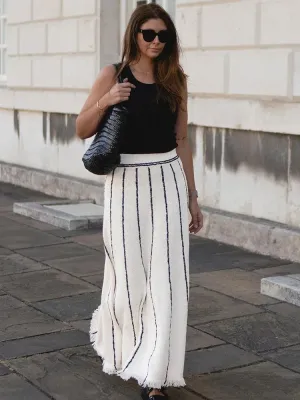 Knitted Long Elegant High Tassel Street Striped Summer Waist Autumn Skirt