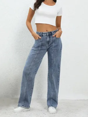 Ladies Fashion Vintage Wide Leg Trousers For Women Mid Waisted Loose Casual Straight Denim Jeans