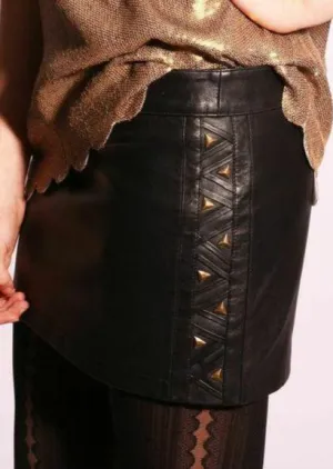 Leather Mini skirt w/ Studded side detail