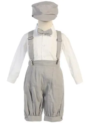 Light Gray Suspender Boys Knickers w/ Hat