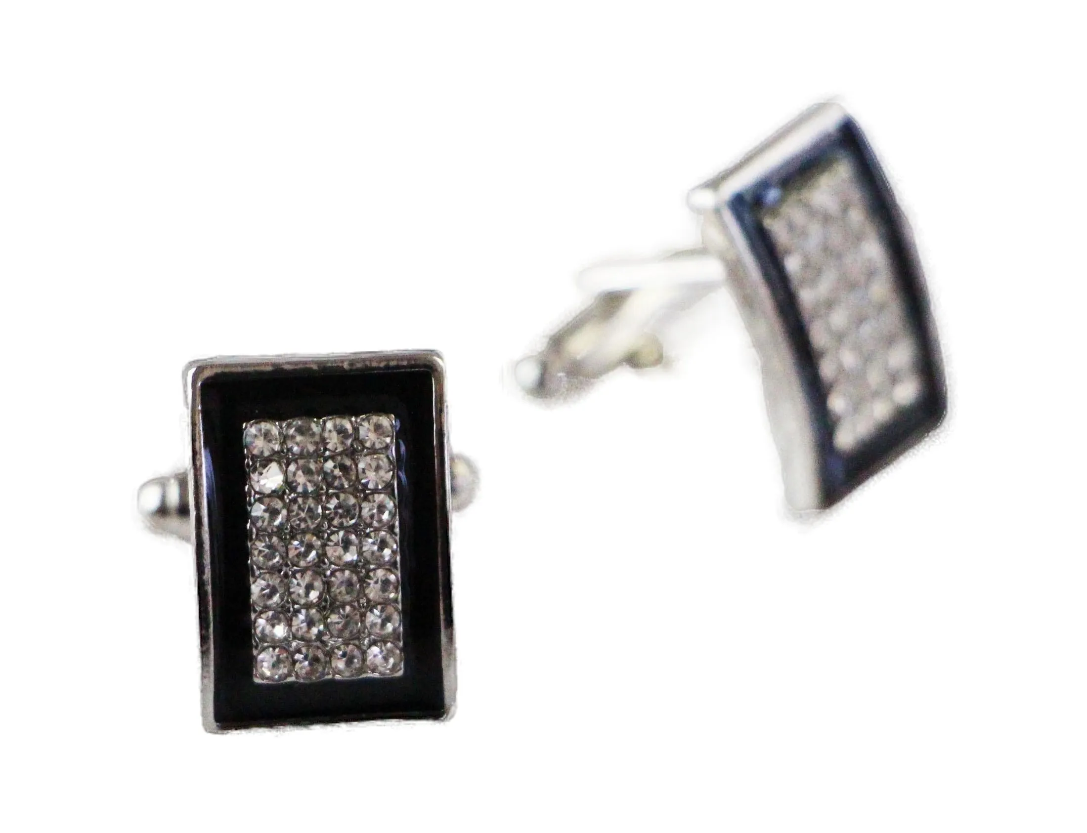 Mens Black Rectangle With Diamante Inner Cufflinks