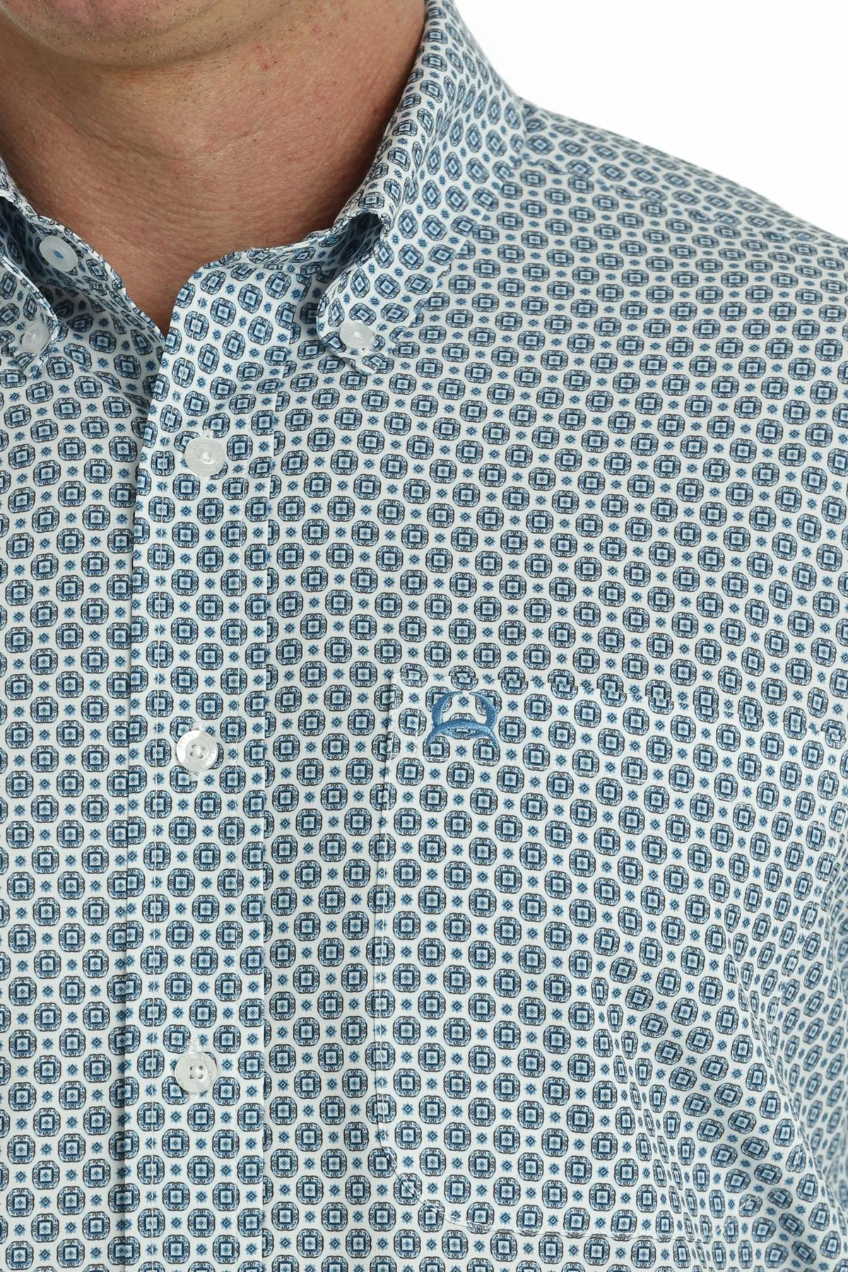 Men's Cinch Arenaflex Short Sleeve White Print Button Down Shirt