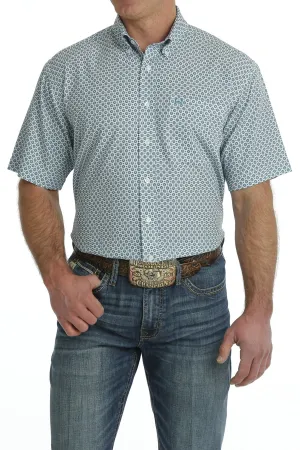 Men's Cinch Arenaflex Short Sleeve White Print Button Down Shirt