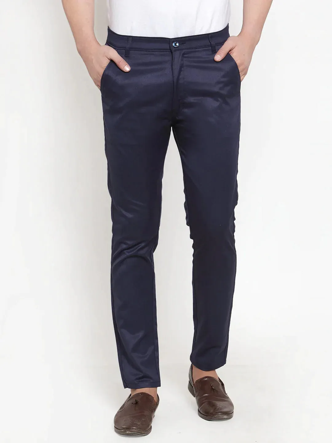 Men'S Navy Solid Formal Trousers