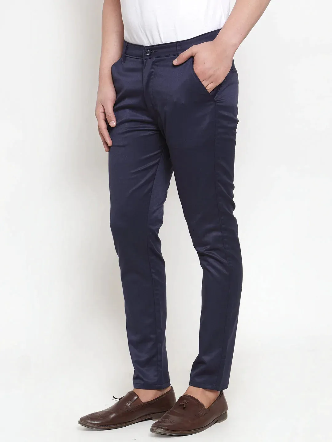 Men'S Navy Solid Formal Trousers