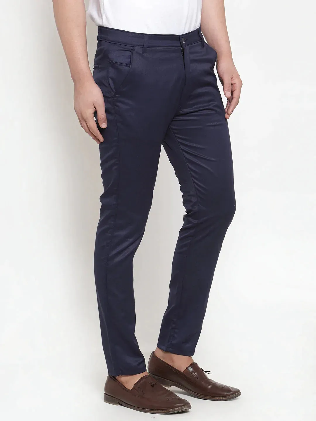 Men'S Navy Solid Formal Trousers