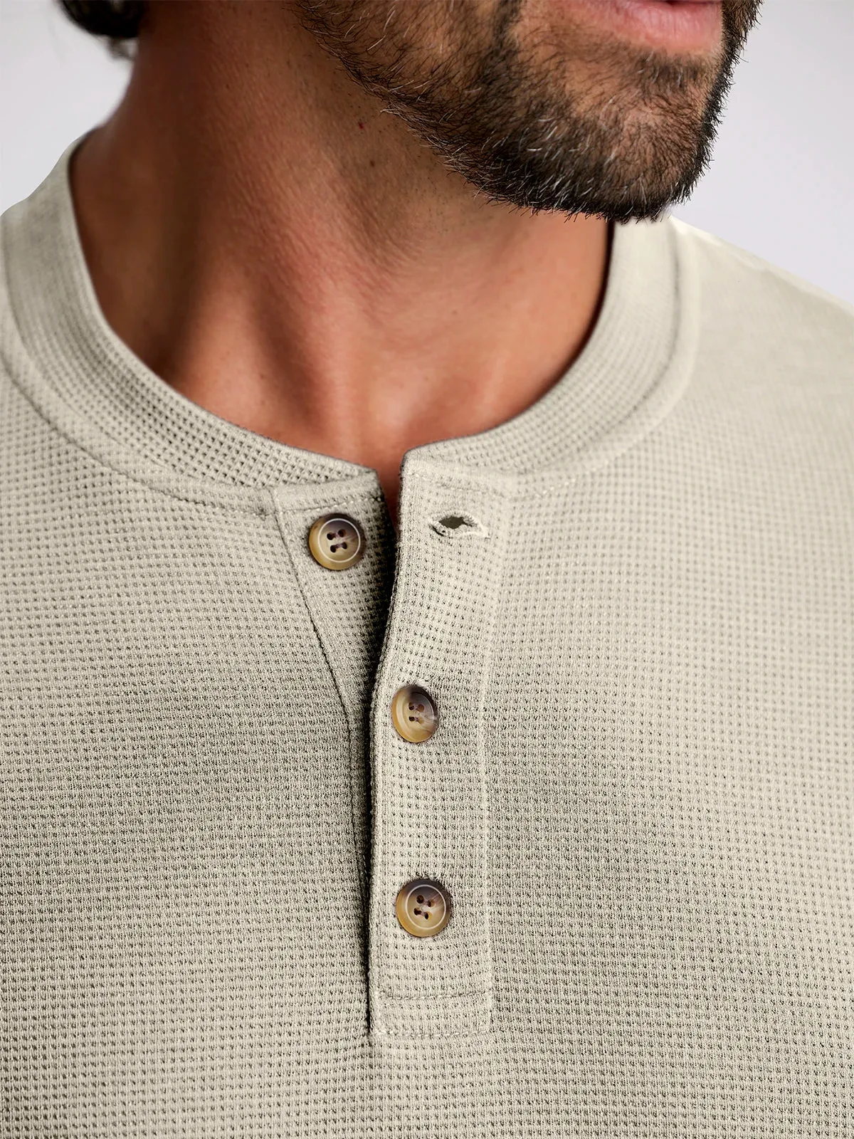 Men's Waffle Long Sleeve Henley - Sandstone