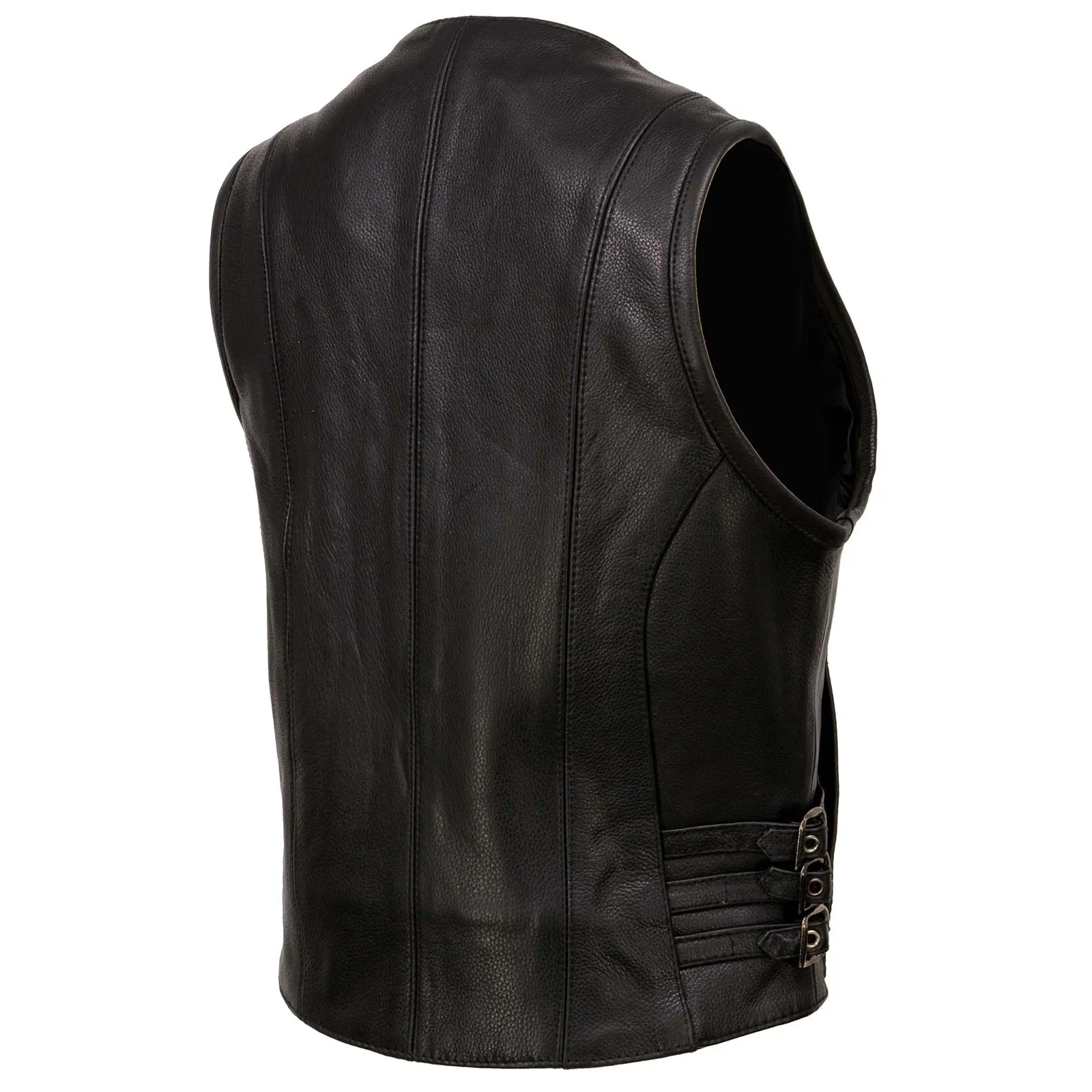 Milwaukee Leather MLL4510 Women's Black Naked Leather Side Buckle Motorcycle Rider Vest with Front Zip Closure