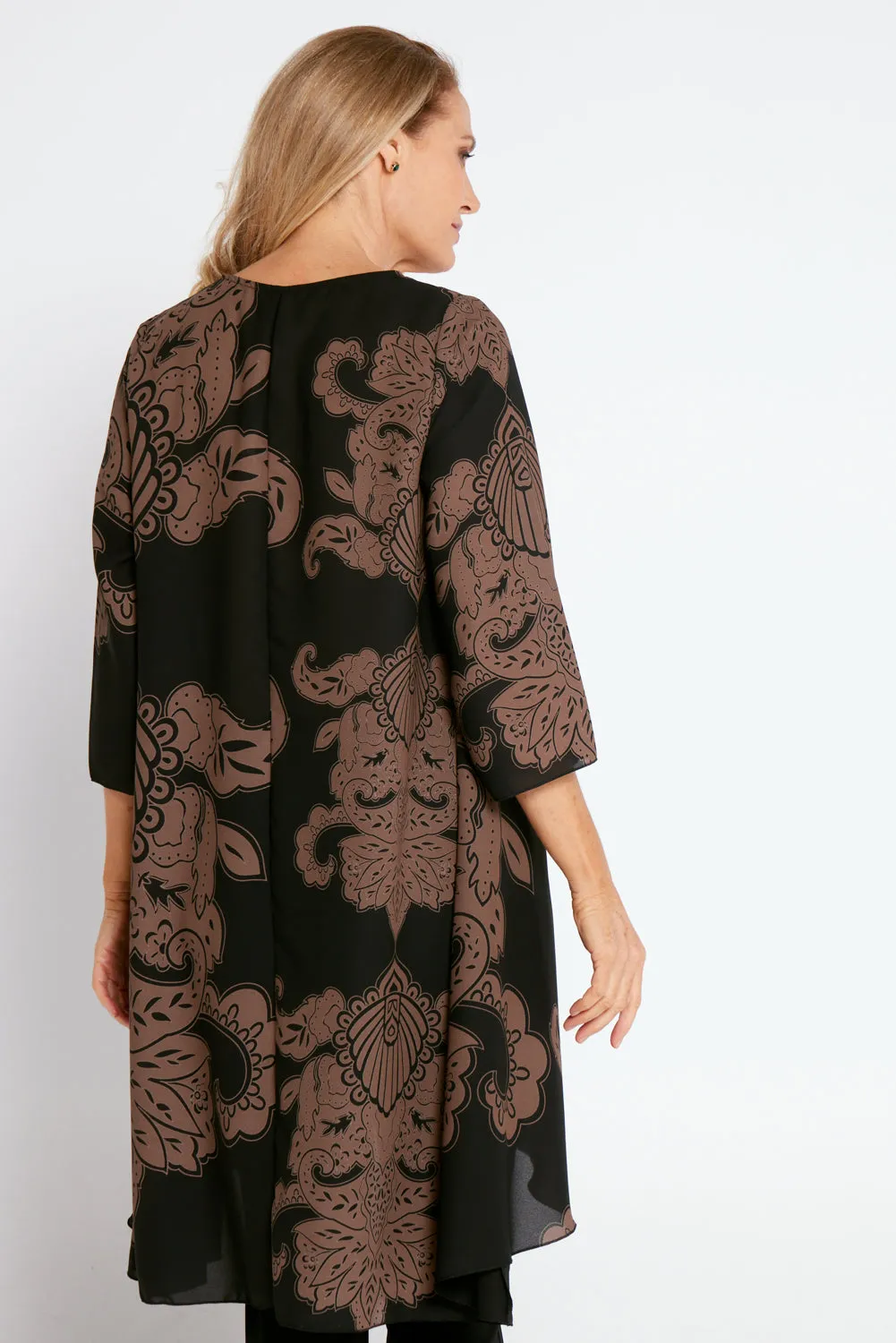 Nadine Chiffon Jacket - Black/Cocoa Print