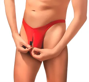 NYLON/SPANDEX PULL TAB THONG RED O/S