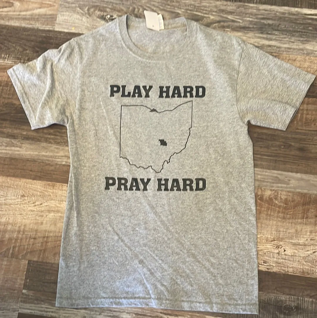 Ohio Play Hard Pray Hard grey shirt adult small