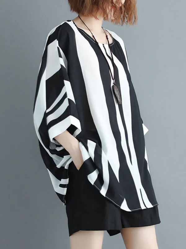 Original Chiffon Batwing Sleeves Striped Shirts Tops