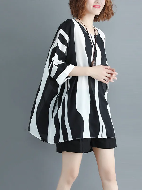 Original Chiffon Batwing Sleeves Striped Shirts Tops