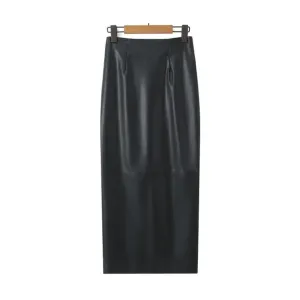 Pre Order:  Black Faux Leather Back Split Skirt