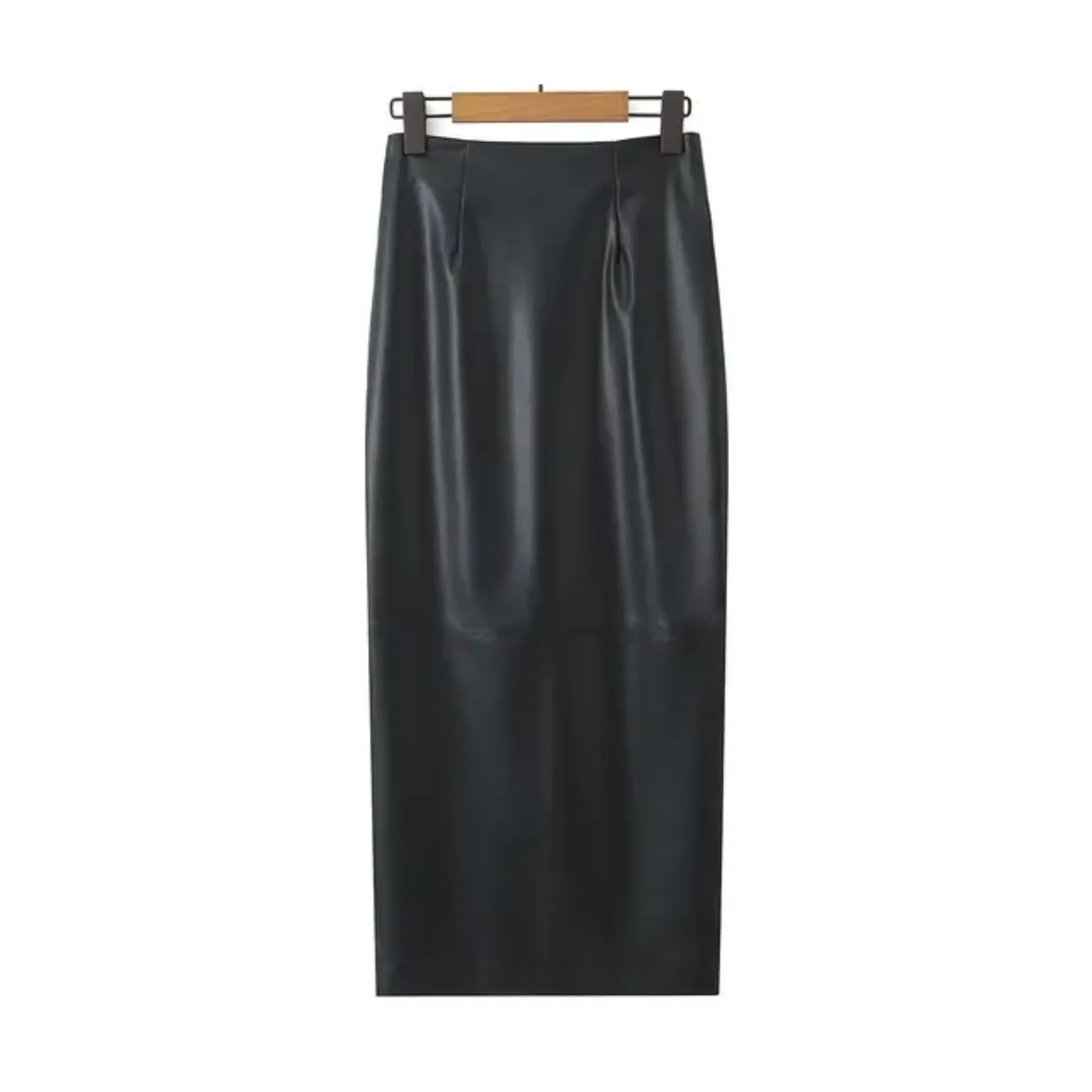 Pre Order:  Black Faux Leather Back Split Skirt