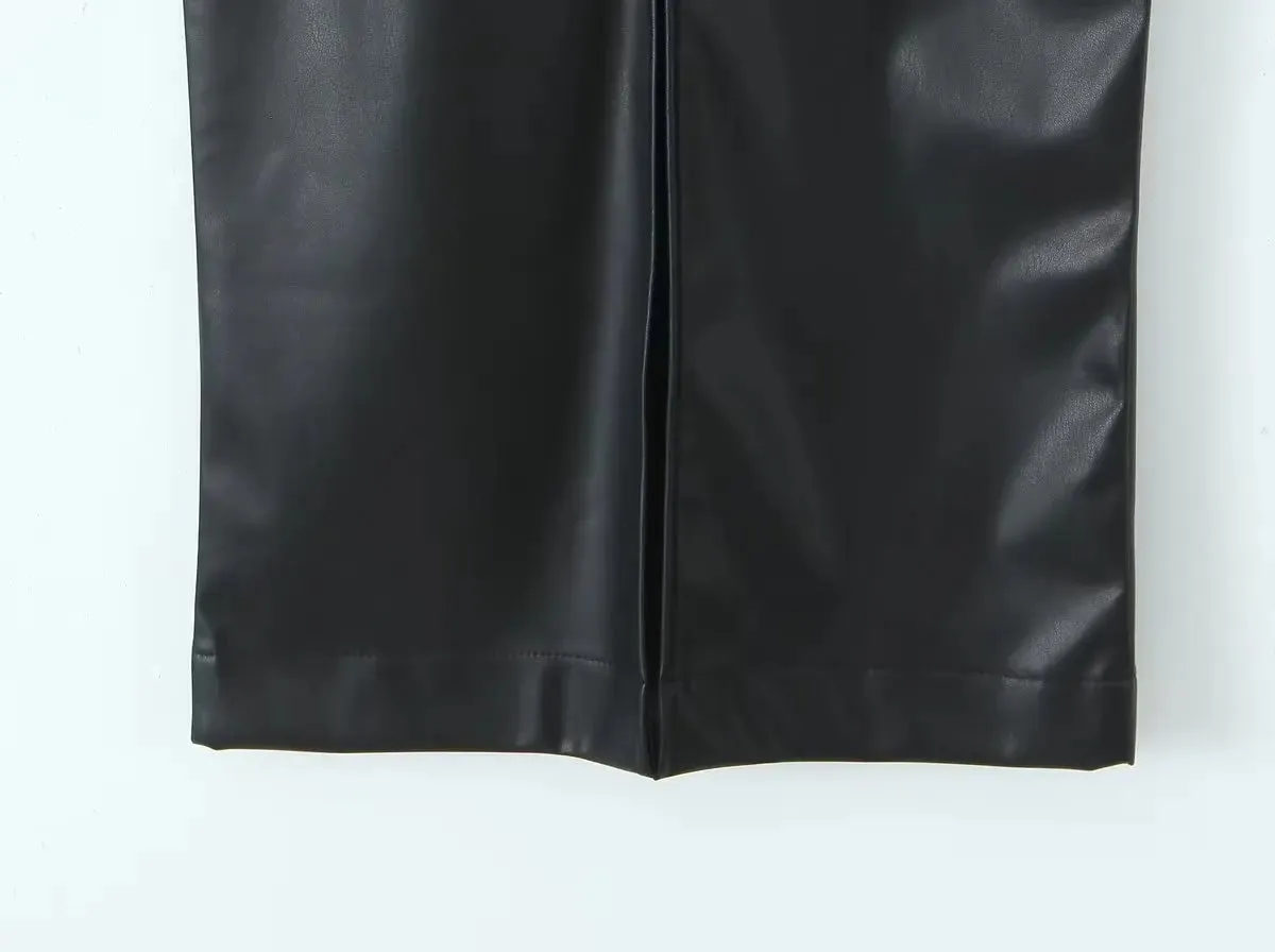 Pre Order:  Black Faux Leather Back Split Skirt