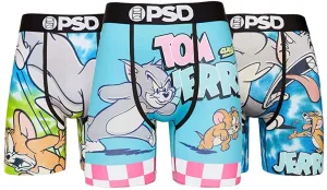 PSD Men's 3-Pack Stretch Elastic Wide Band Boxer Brief - Tom & Jerry