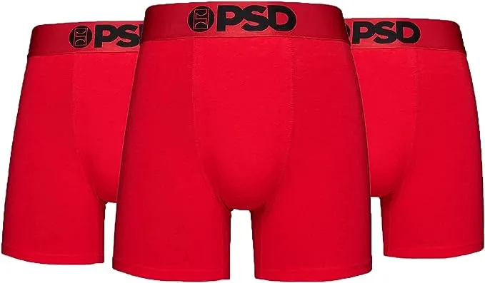 PSD Men's Cttn 3-Pack Mid Length-Rd N Rd Boxer Briefs