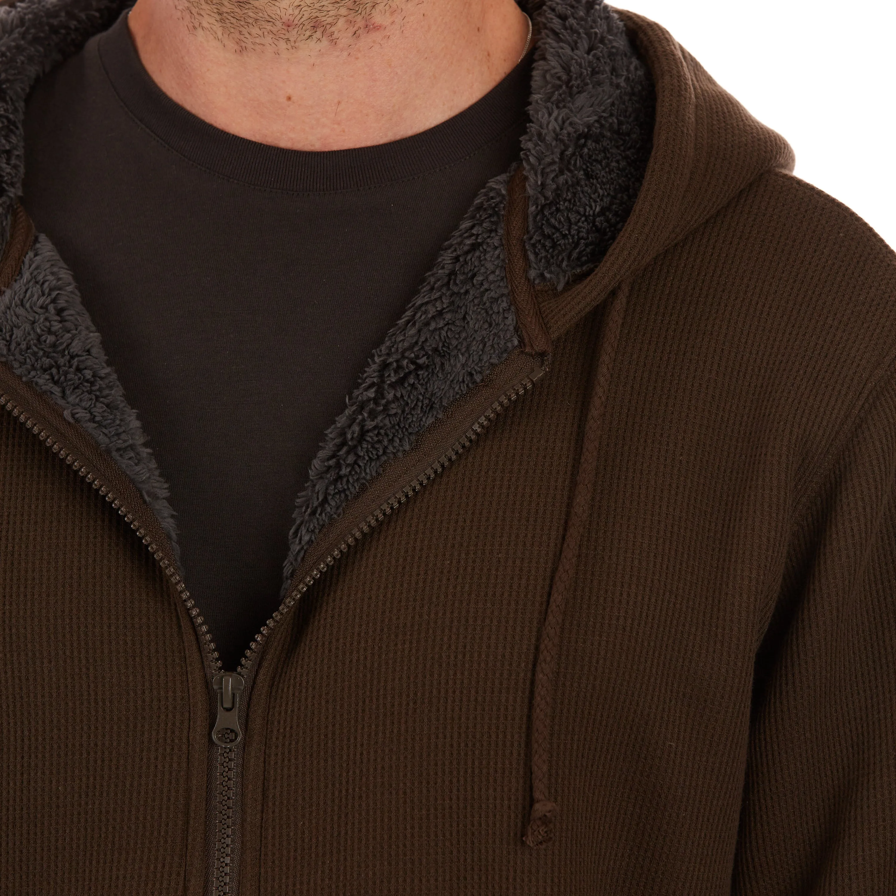 SHERPA-BONDED THERMAL KNIT HOODED JACKET