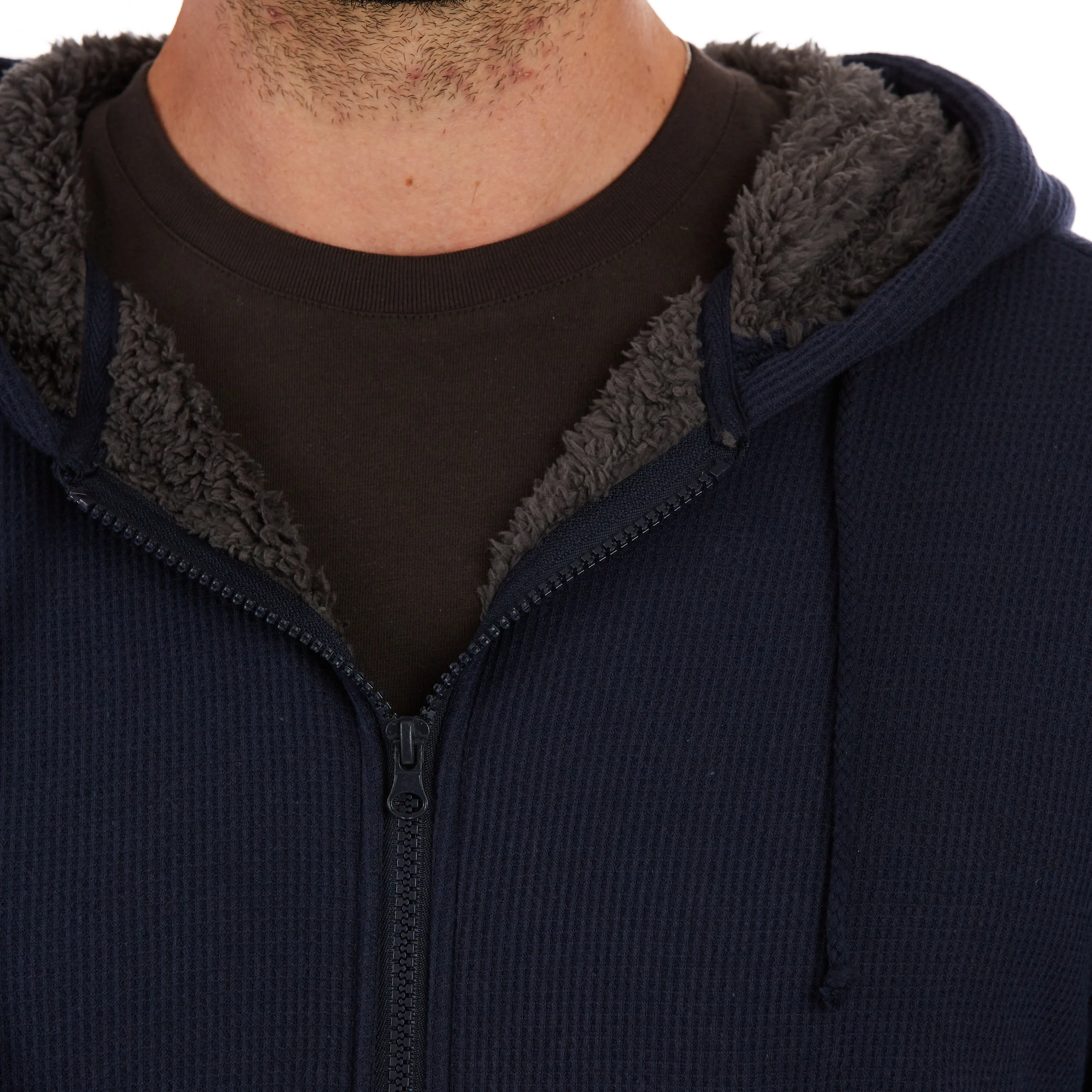 SHERPA-BONDED THERMAL KNIT HOODED JACKET