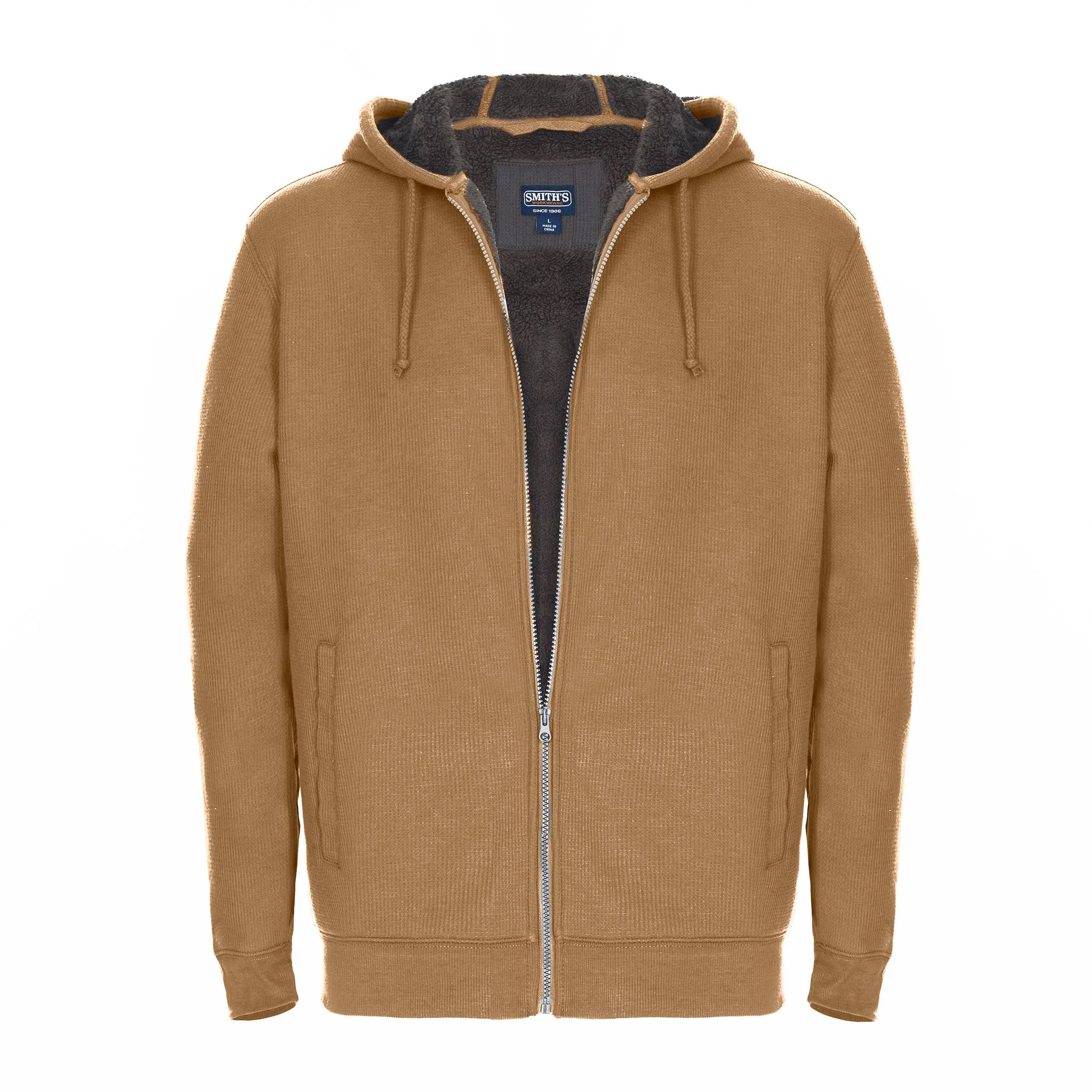 SHERPA-BONDED THERMAL KNIT HOODED JACKET