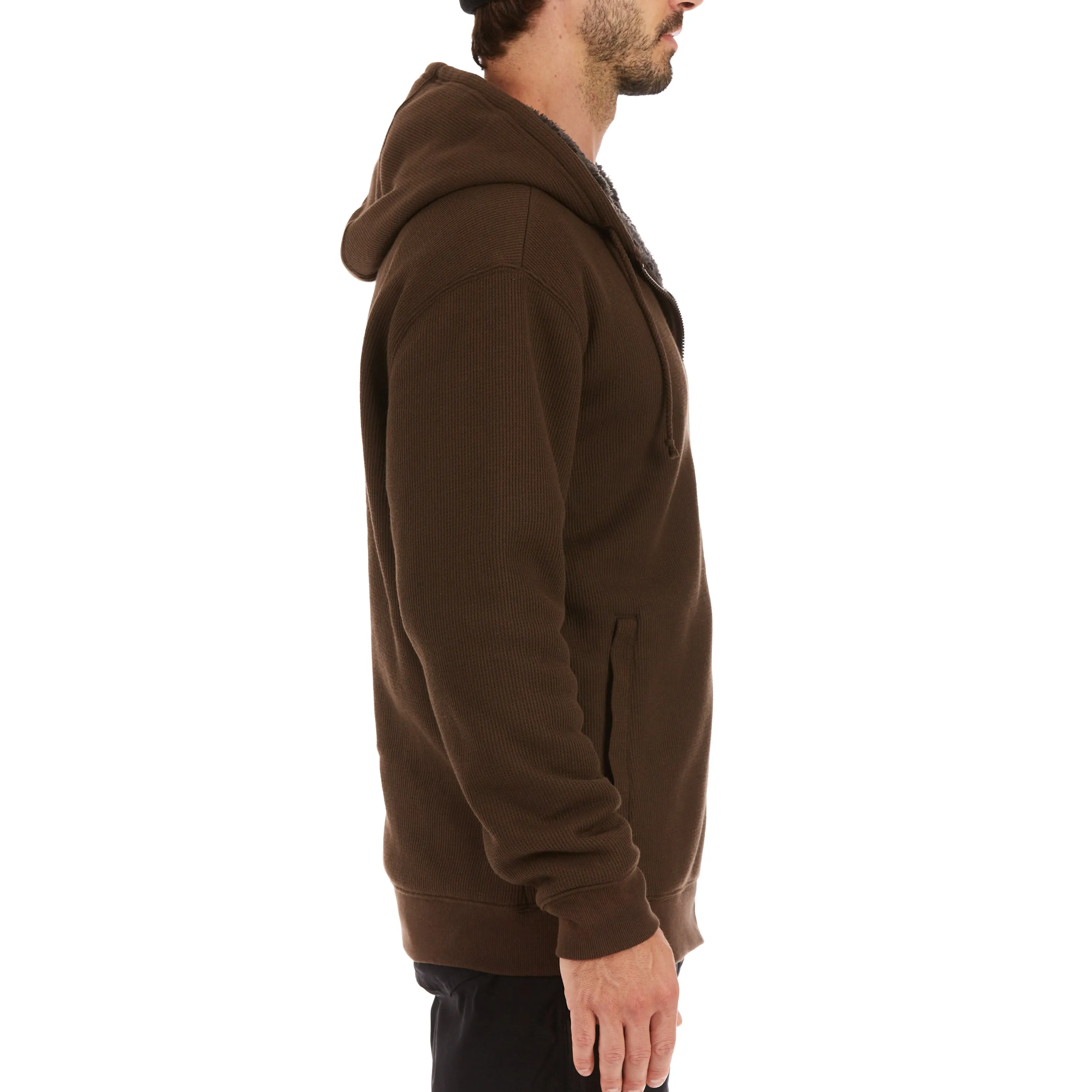 SHERPA-BONDED THERMAL KNIT HOODED JACKET