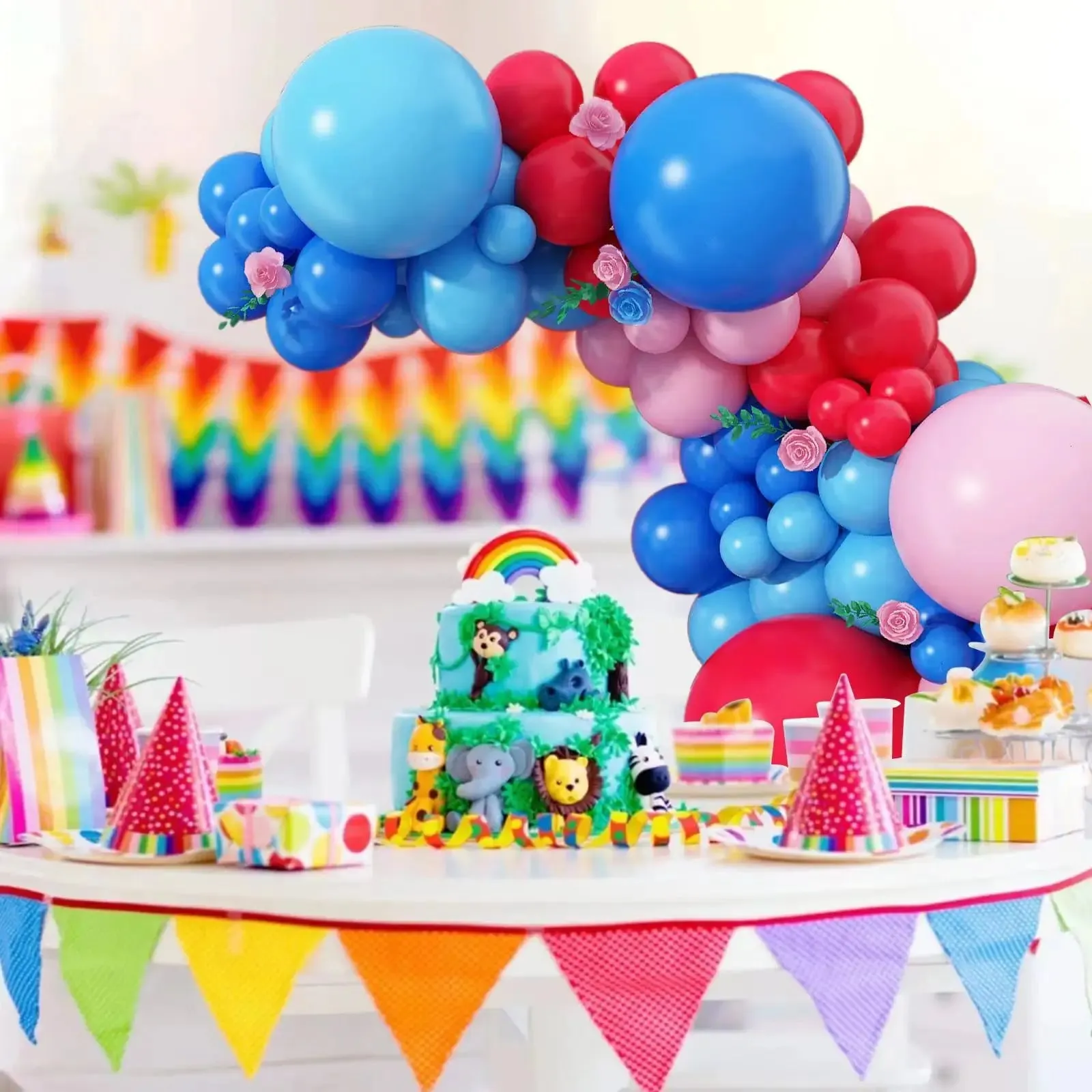 SINOTAO  -  139pcs Red Blue Pink Balloon Carnival Circus Balloon Arch Garland Kit Rainbow Carnival Baby Shower Wedding Birthday Decorations