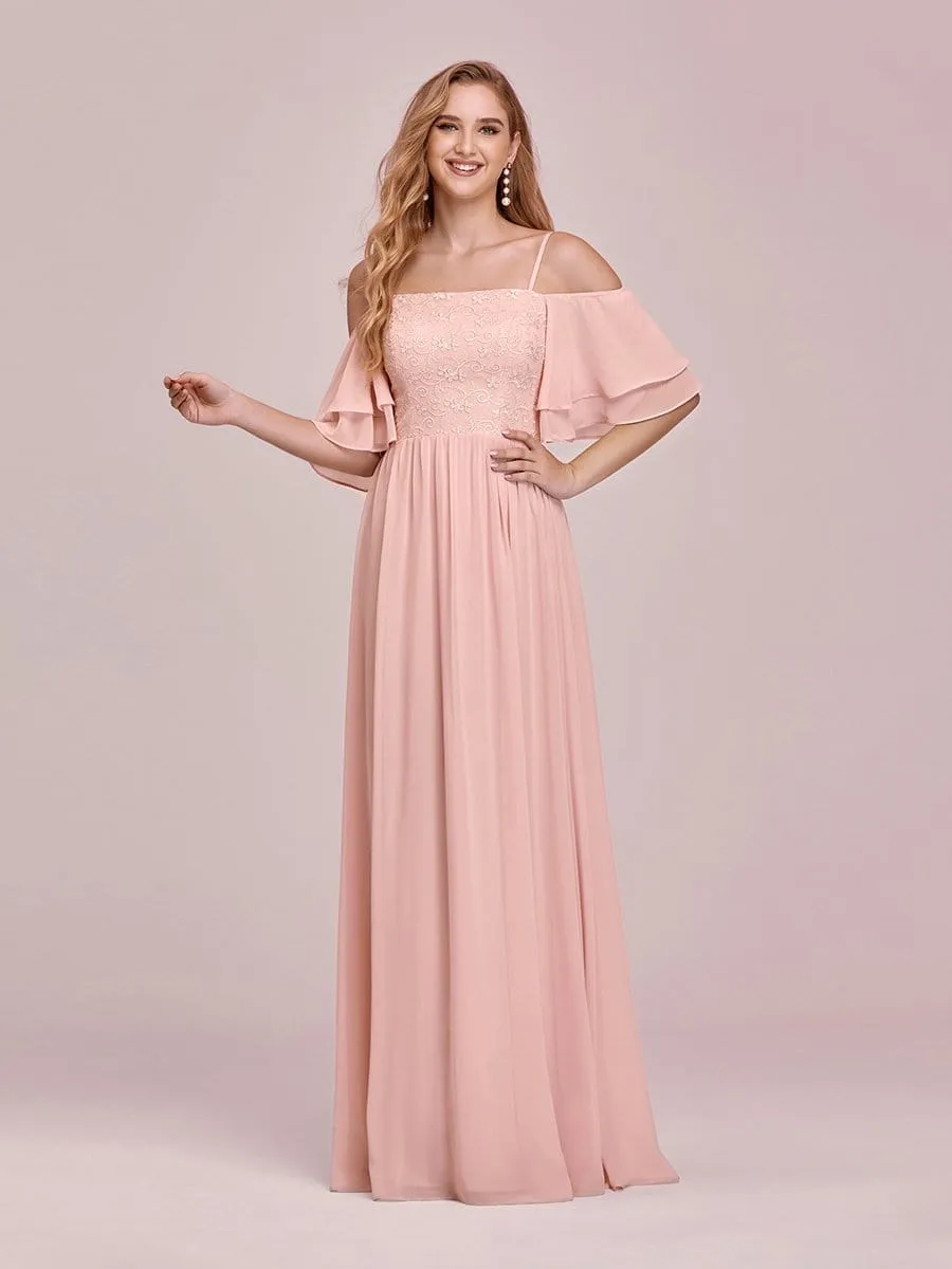 Sweet Off Shoulders Chiffon Bridesmaid Dresses with Lace Decoration