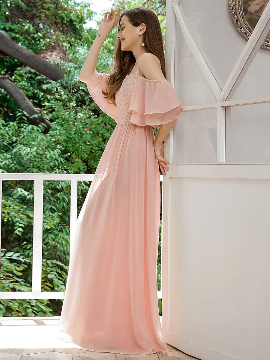 Sweet Off Shoulders Chiffon Bridesmaid Dresses with Lace Decoration