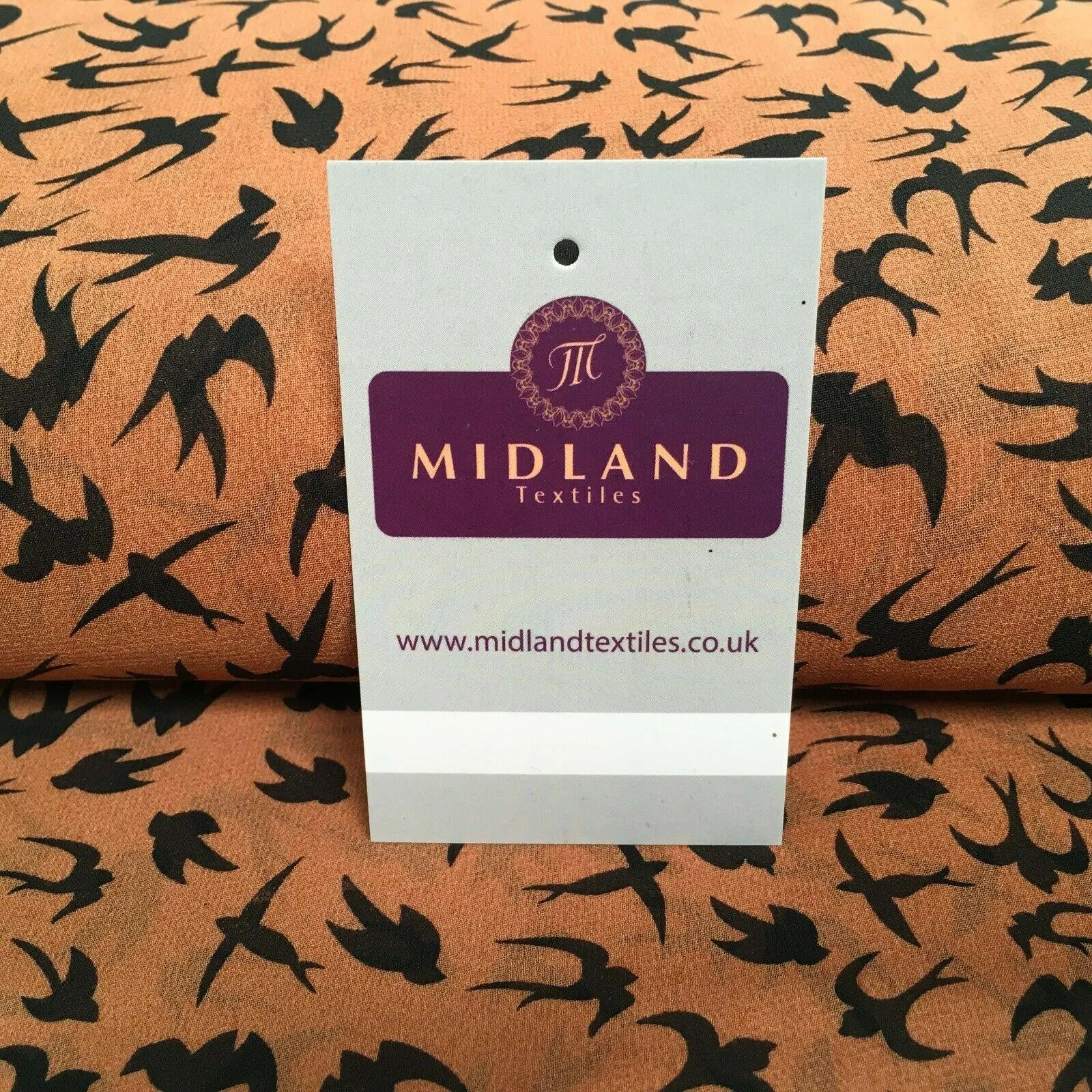 Tan Black Bird Printed High Street Light Chiffon Fabric 150 cm MK1084-18