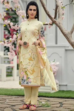 Unstitched Lawn Cotton Pakistani Yellow Suit Dress material