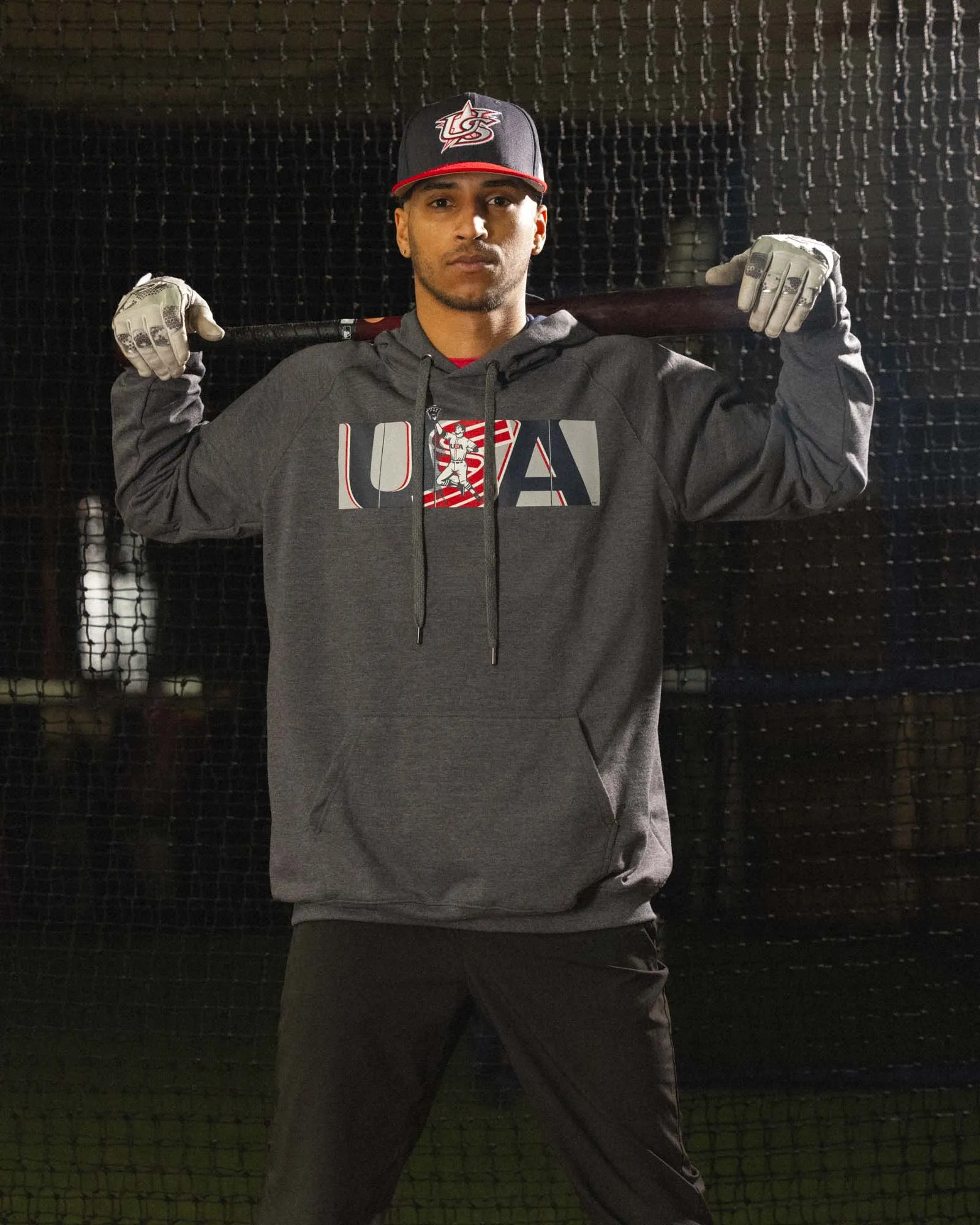 USA x Baseballism Grey Outfield Fence Hoodie